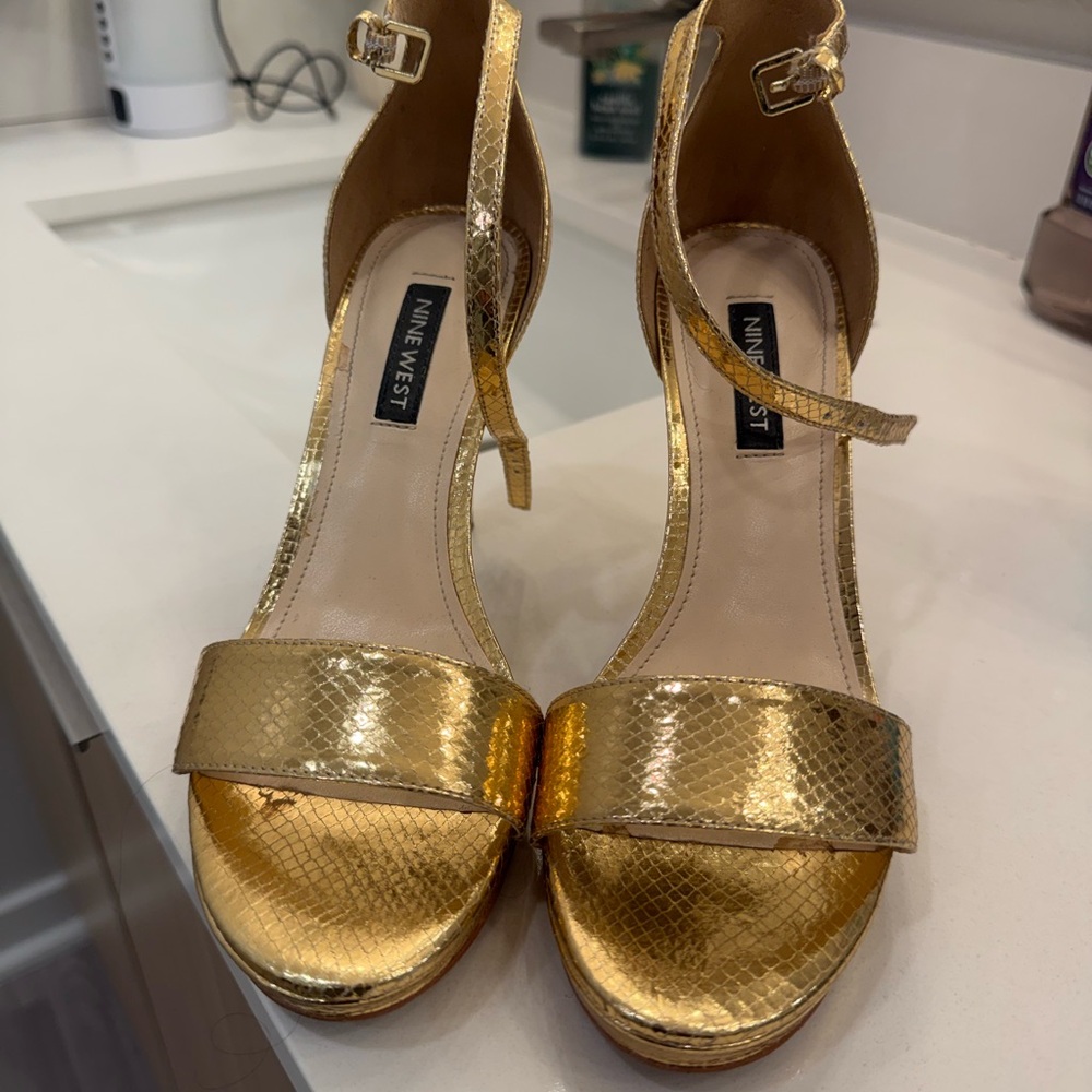Nine West Metallic Gold Strappy Heels